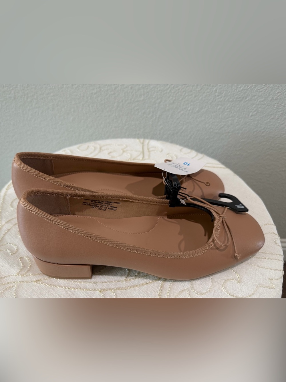 NWT Time and Tru Women's Block Heel Ballet Pumps - Nude Tan - Size 10